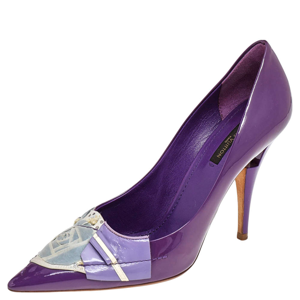 Pre Owned Louis Vuitton Purple Patent Riviera Pumps Size 39.5