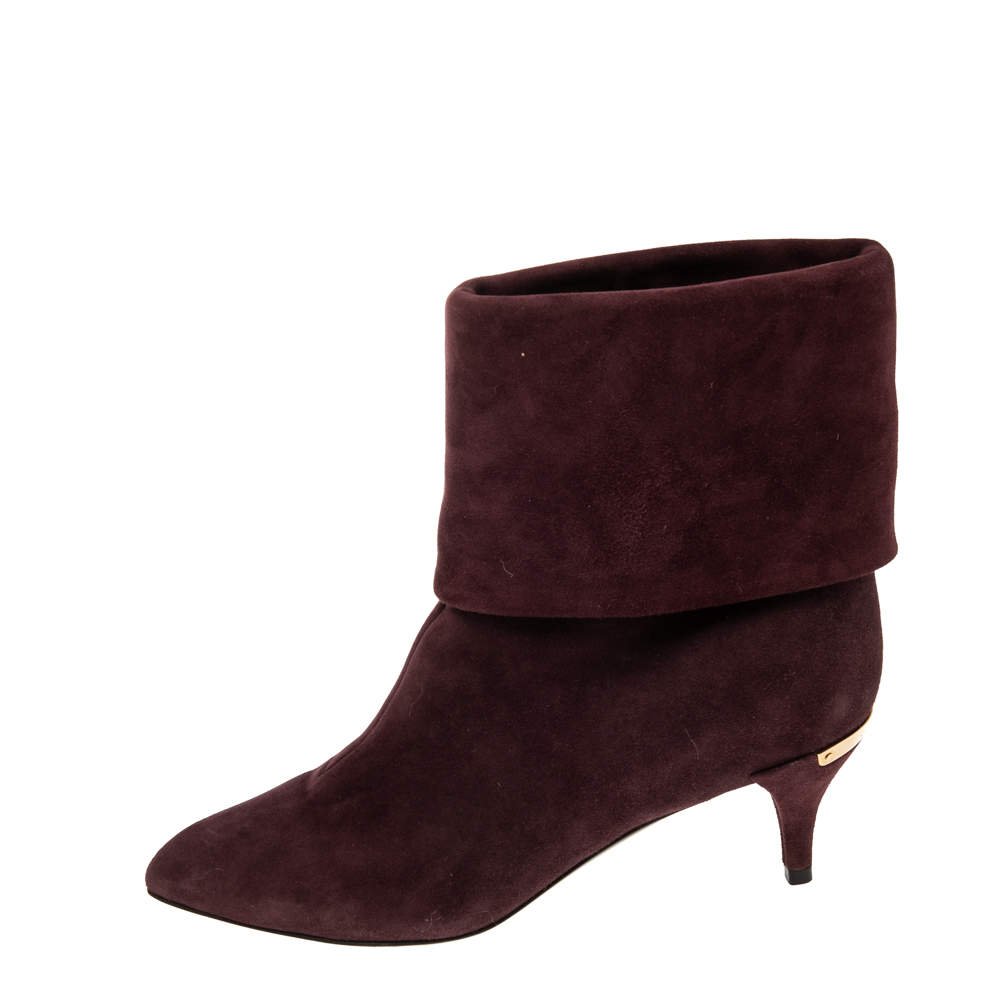 Louis Vuitton Burgundy Suede Fold Over Ankle Boots Size 36 Louis