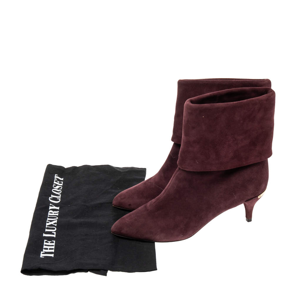 Louis Vuitton Burgundy Suede Fold Over Ankle Boots Size 36 Louis