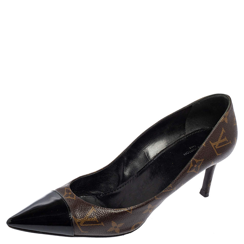 مملوكة مسبقًا Louis Vuitton Brown Monogram Canvas And Patent Leather Trim Fetish Pointed Toe Pumps Size 41