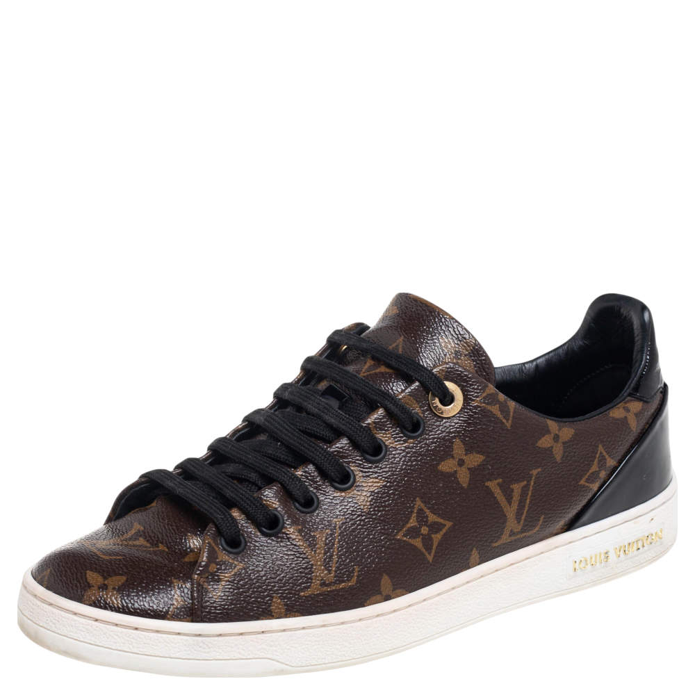 Louis Vuitton Black/Brown Monogram Canvas And Patent Leather Frontrow Low Top Sneakers Size 39