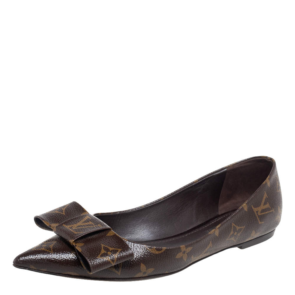 Pre Owned Louis Vuitton Monogram Canvas Louise Bow Pointed Flats Size 39
