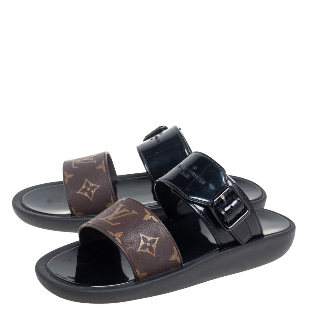 Louis Vuitton Black/Brown Rubber Sunbath Buckle Detail Flat Sandals Size 38 Louis  Vuitton
