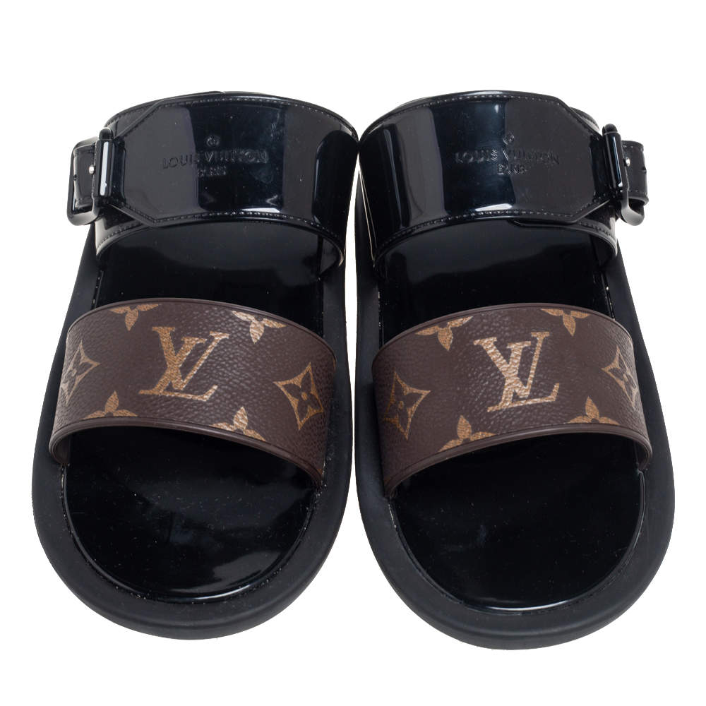 Sunbath leather sandal Louis Vuitton Black size 37 EU in Leather - 32252883