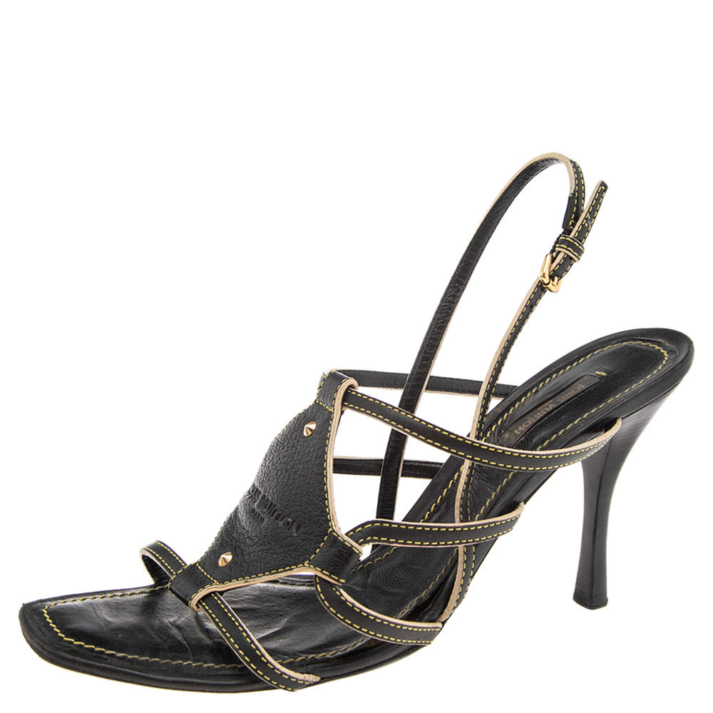 Pre Owned Louis Vuitton Black Leather Strappy  Sandals Size 40