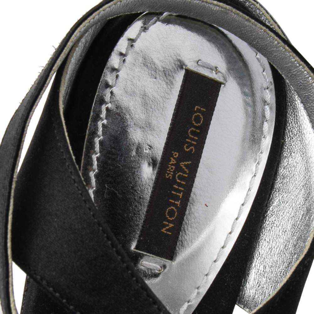 Louis Vuitton Black Satin Flower Embellished Flat Sandals Size 40 Louis  Vuitton