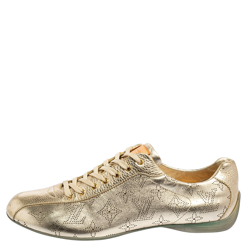 Louis Vuitton Metallic Gold Monogram Embossed Leather Velcro Strap Sneakers  Size 40.5 Louis Vuitton