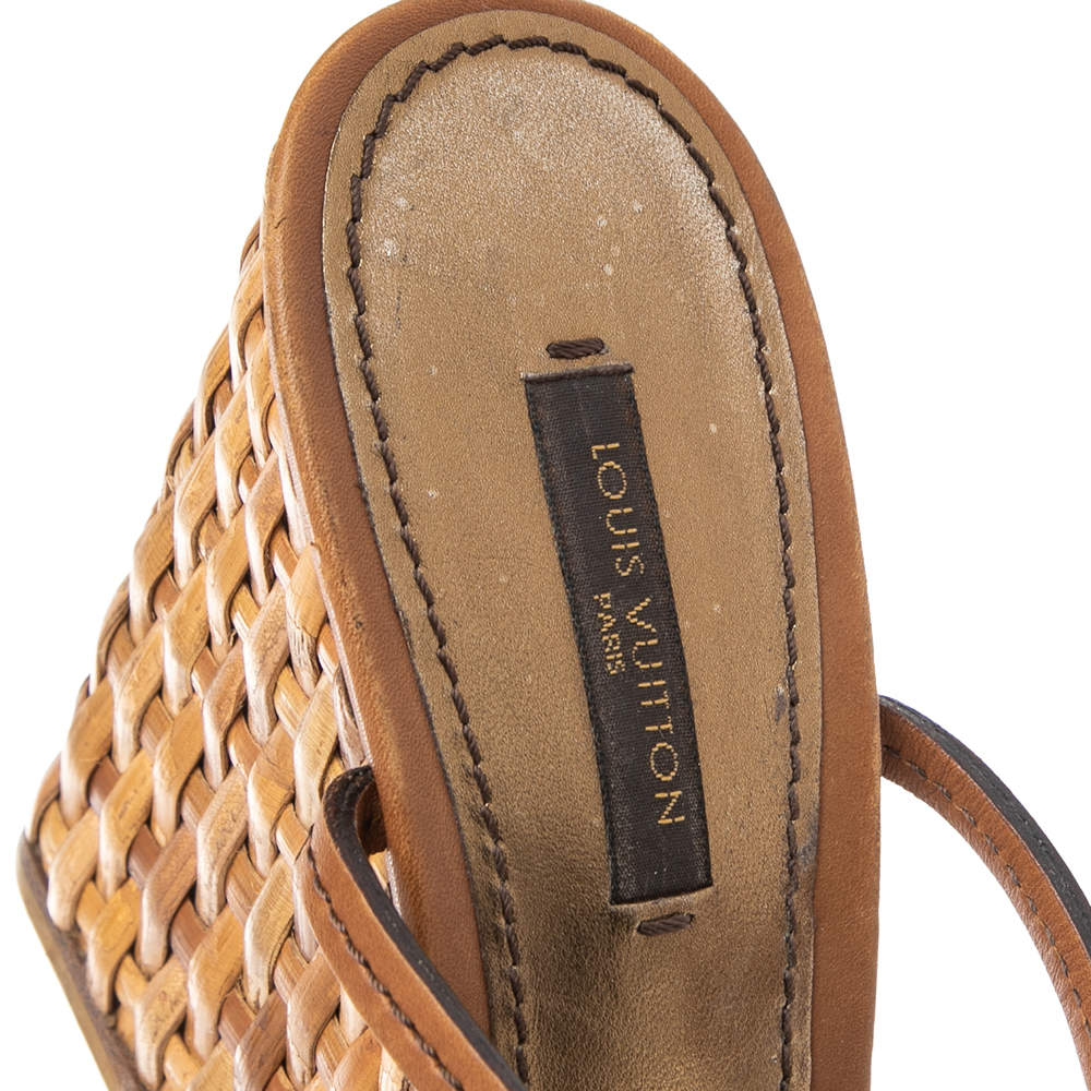 $900 Louis Vuitton Bouton D'or Basket Weave Espadrille Tan Strap