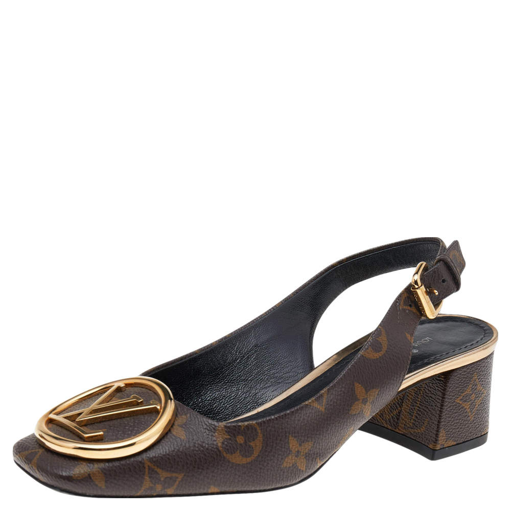 Pre Owned Louis Vuitton Brown Monogram Canvas Madeleine Slingback Pumps Size 37