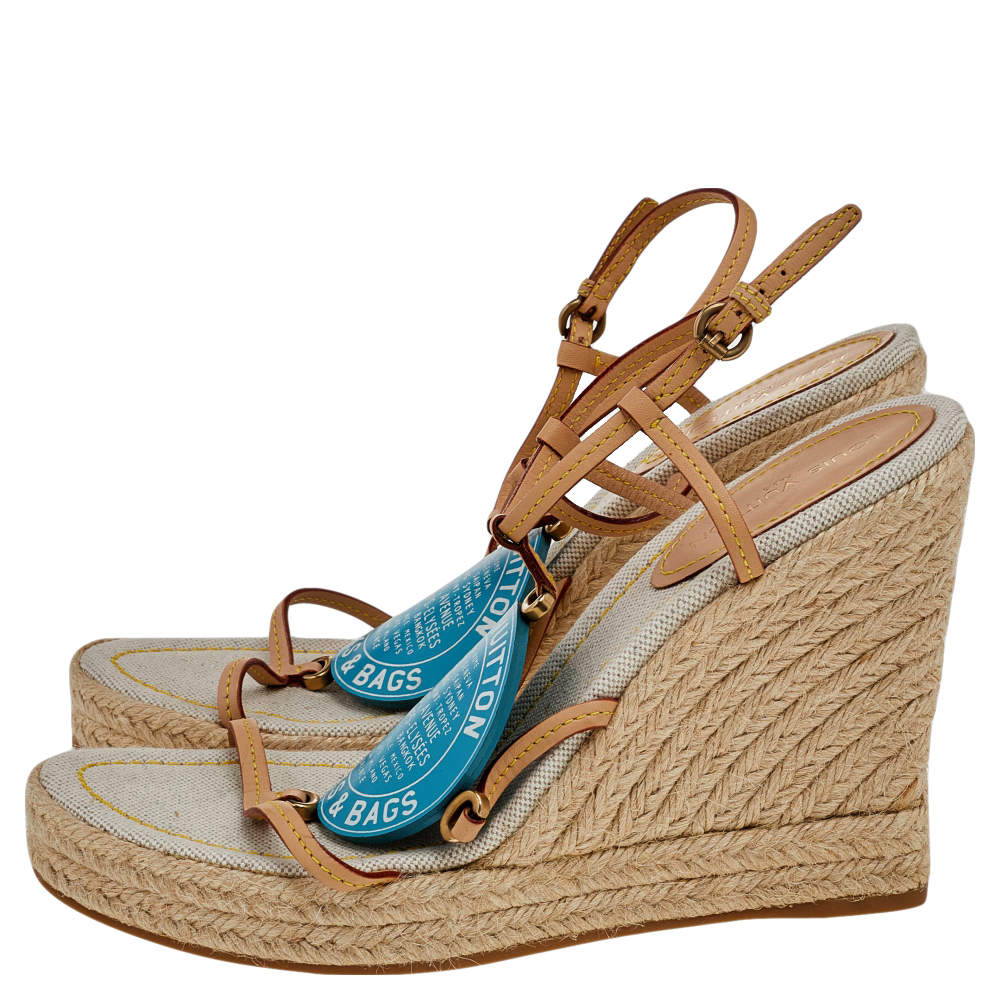 Louis Vuitton Beige/Blue Vachetta Leather Divine Trunks And Bags Espadrille  Wedge Sandals Size 39 Louis Vuitton