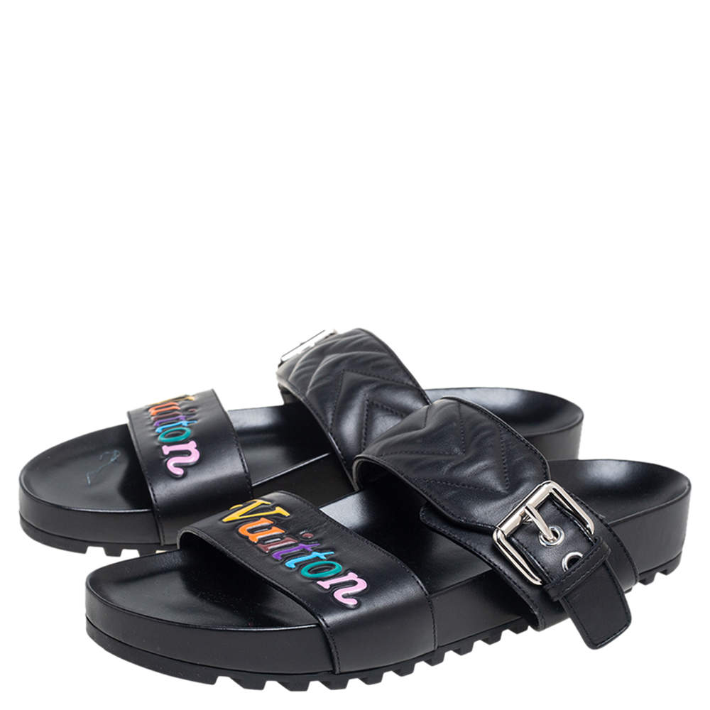 Louis Vuitton Black Leather New Wave Bom Dia Flat Sandals Size 37.5 Louis  Vuitton