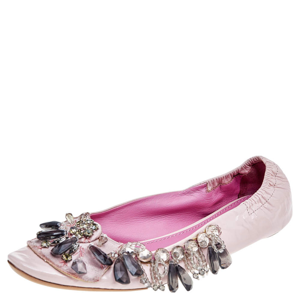 Louis Vuitton Pink Leather Embellished Ballet Flats Size 37.5