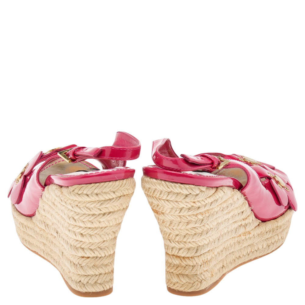 Louis Vuitton Pink Patent Leather Embellished Wedge Platform Slingback  Sandals Size 39.5 Louis Vuitton