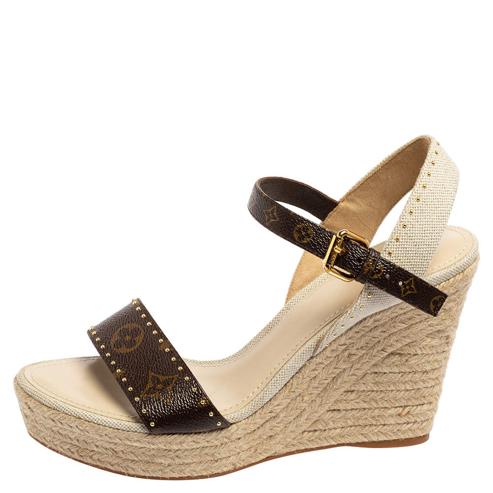 Women's Coastline Wedge Espadrille Sandals Patent Monogram Canvas