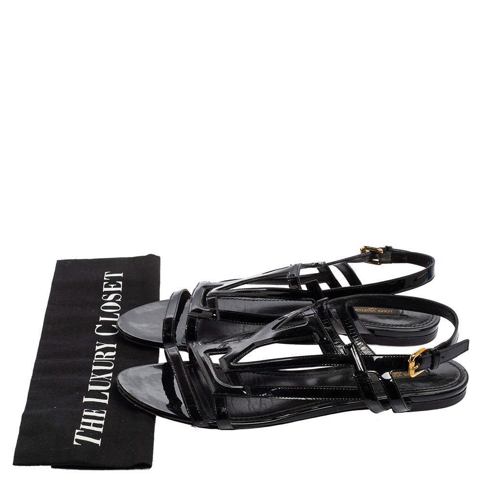 Louis Vuitton Black Patent Leather Crossing Flat Sandals Size 41
