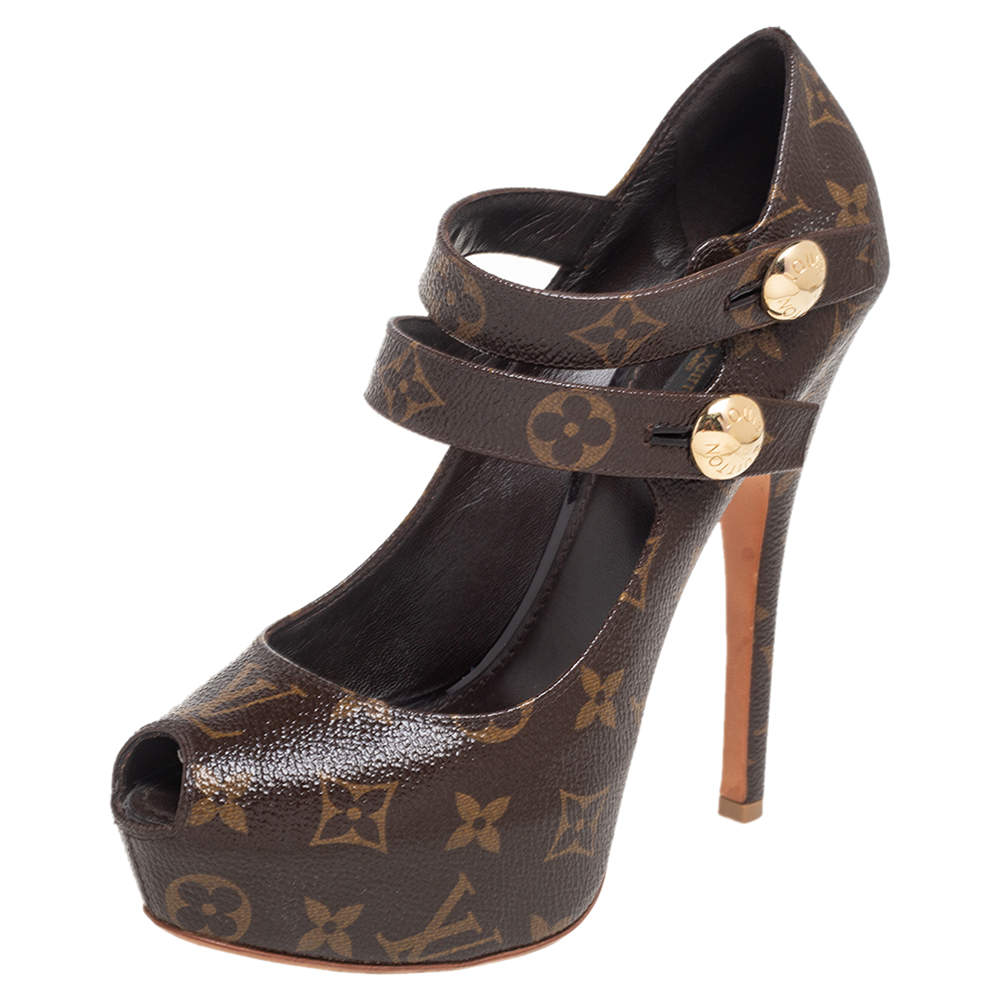 Pre Owned Louis Vuitton Monogram Coated Canvas Ritual Fetish Peep-Toe Platform Pumps Size 38.5