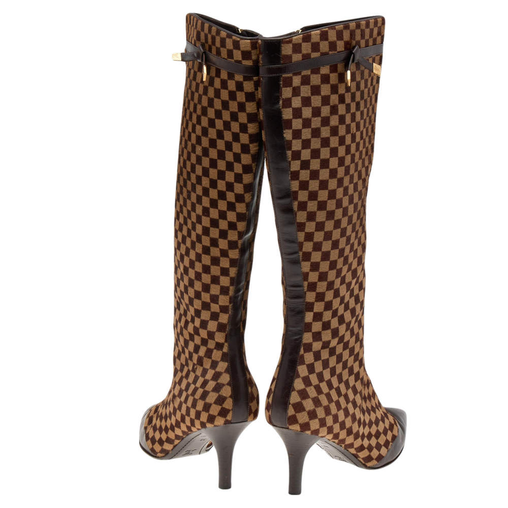 Louis Vuitton Brown Damier Calfhair Knee Length Boots Size 39 Louis Vuitton