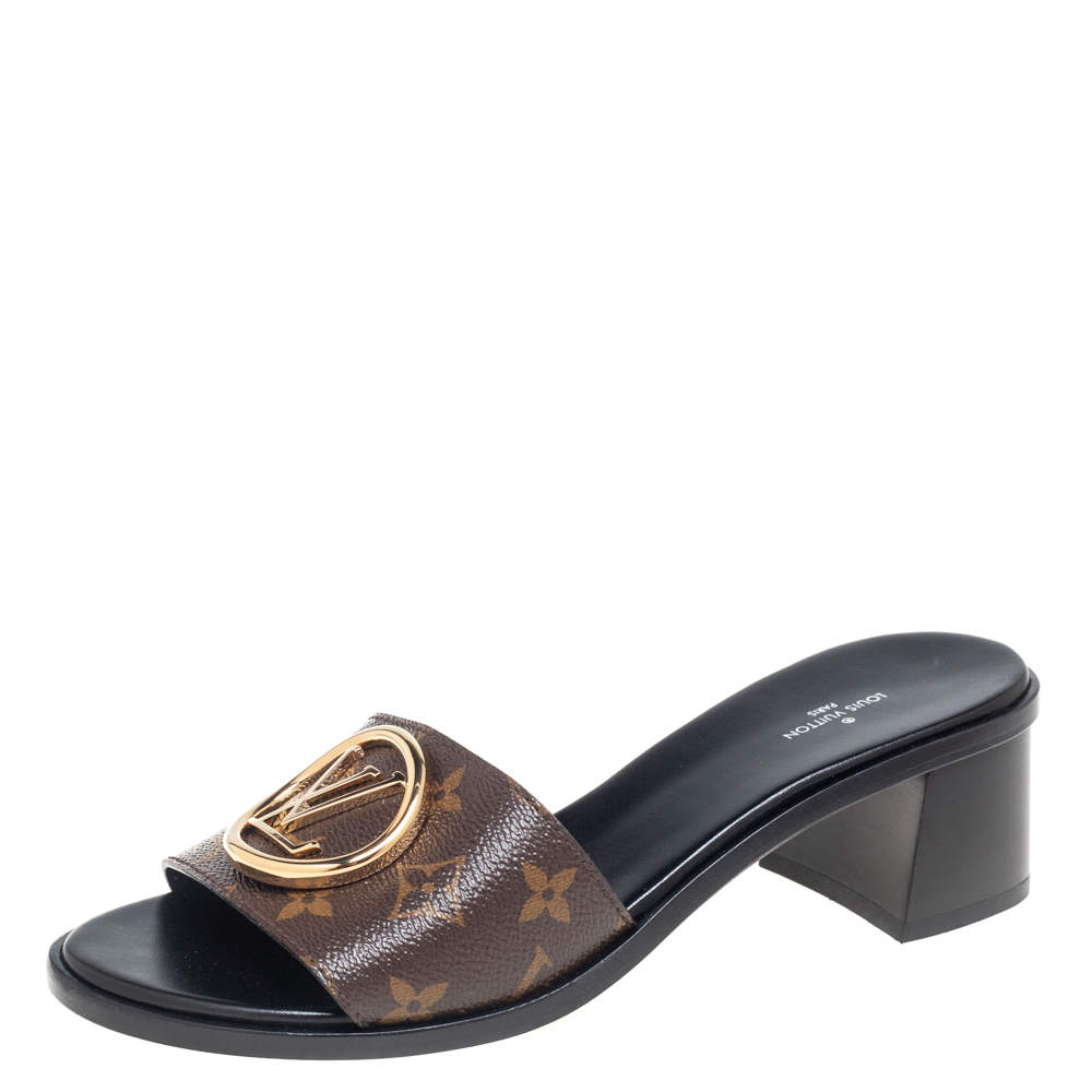 Pre Owned Louis Vuitton Monogram Canvas Lock It Slide Sandals Size 40