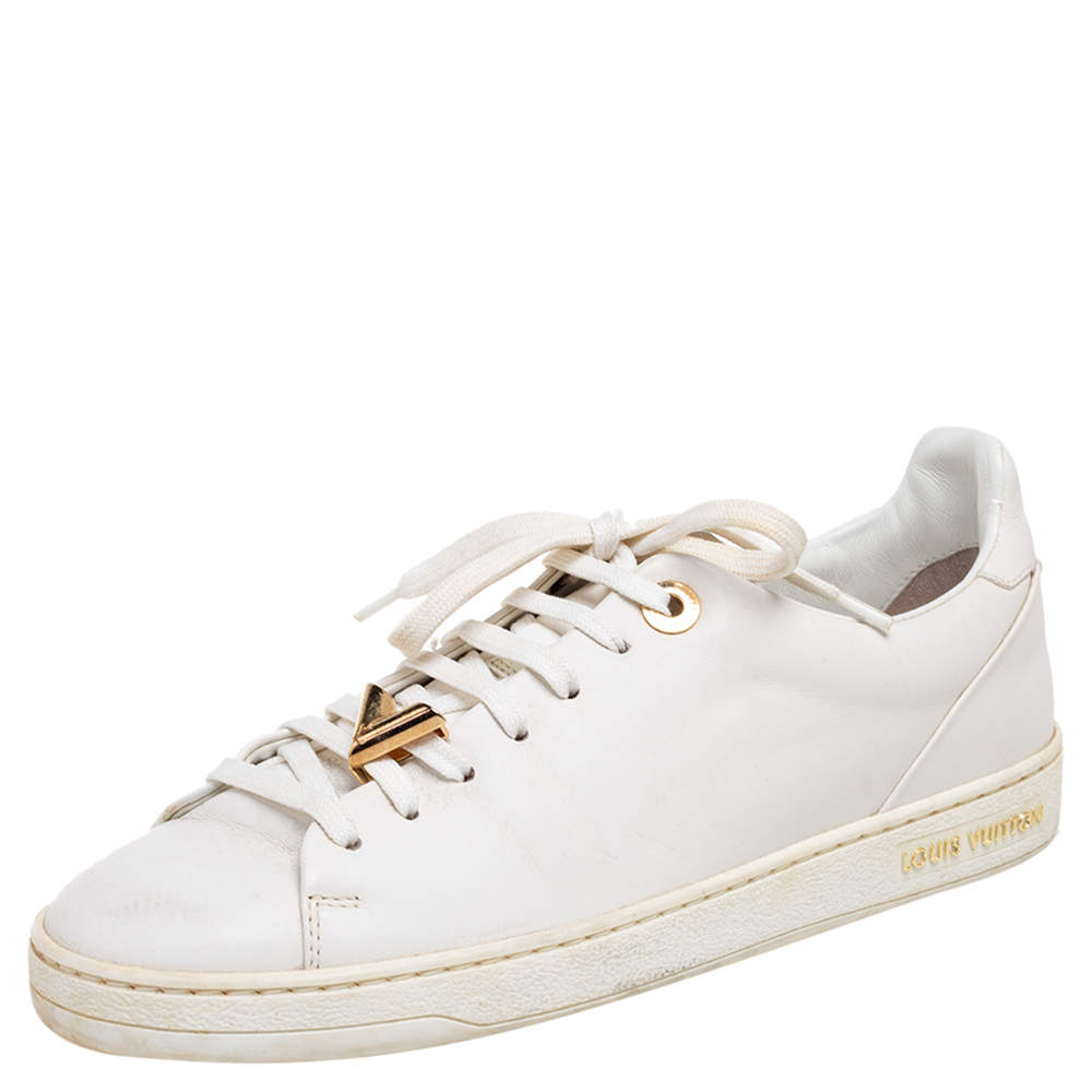 مملوكة مسبقًا حذاء رياضي لوي فيتون فرونترو جلد أبيض منخفض من أعلى مقاس 37