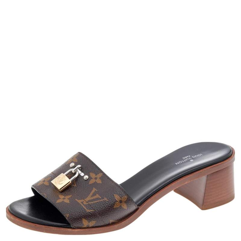 مملوكة مسبقًا Louis Vuitton Brown Monogram Canvas Lock It Mule Sandals Size 38