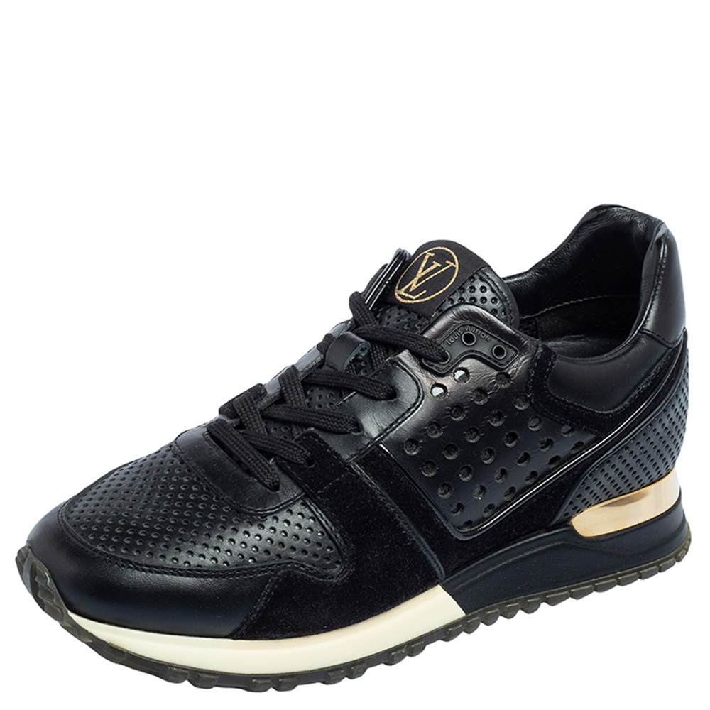 Pre Owned Louis Vuitton Black Leather And Suede Run Away Sneakers Size 36