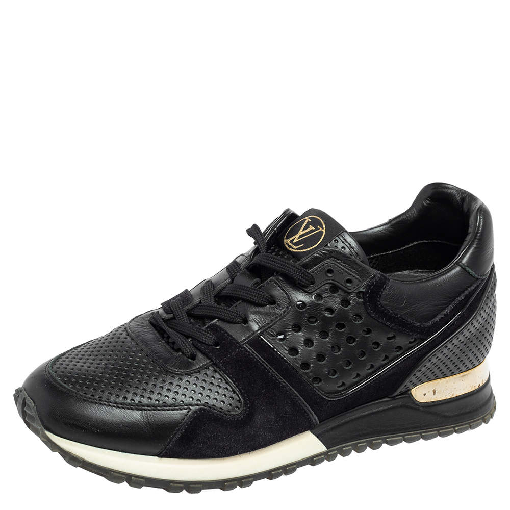 Pre Owned Louis Vuitton Black Perforated Leather and Suede Run Away Sneakers Size 39