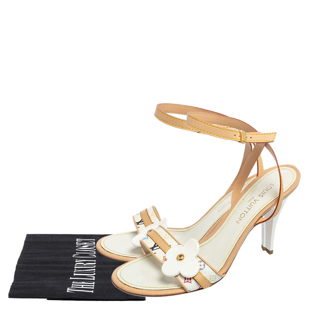 Louis Vuitton White Multicolore Monogram Canvas Open Toe Ankle Strap  Sandals Size 40.5 Louis Vuitton