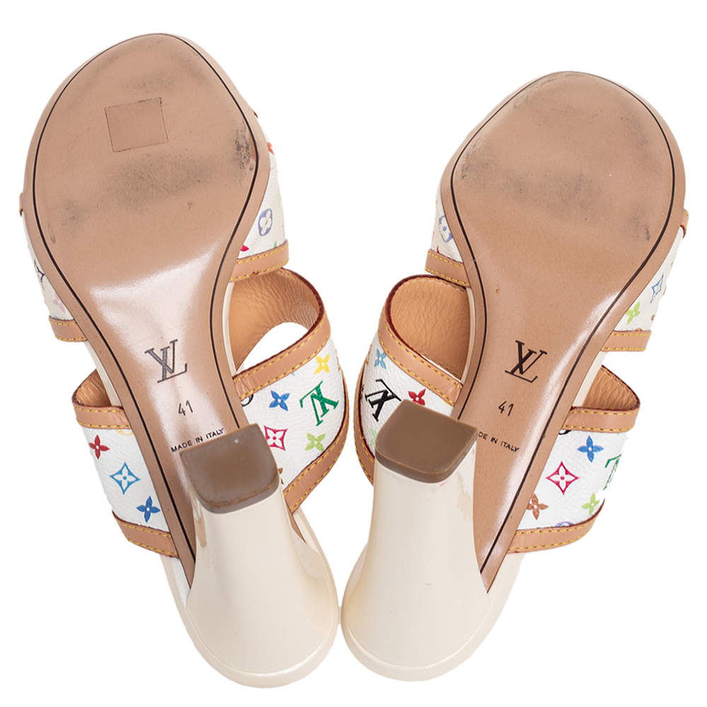 Louis Vuitton White Monogram Multicolor Slides sz 41 For Sale at