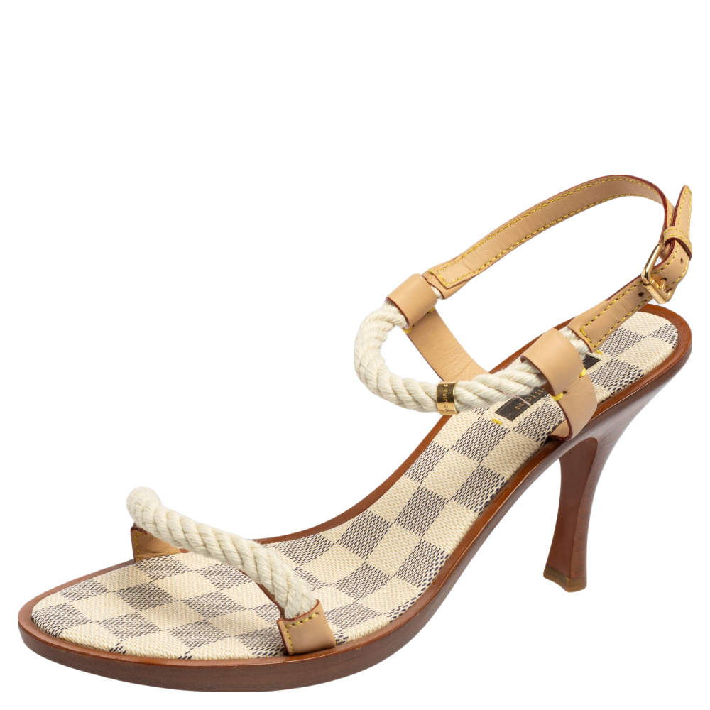 Pre Owned صندل لوي فيتون جلد وحبل أوف وايت مقاس 41