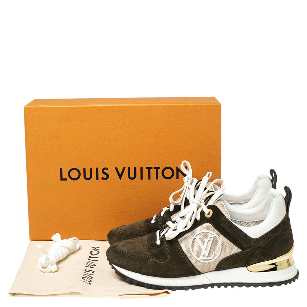 Louis Vuitton Army Green/Beige Suede and Mesh Run Away Sneakers