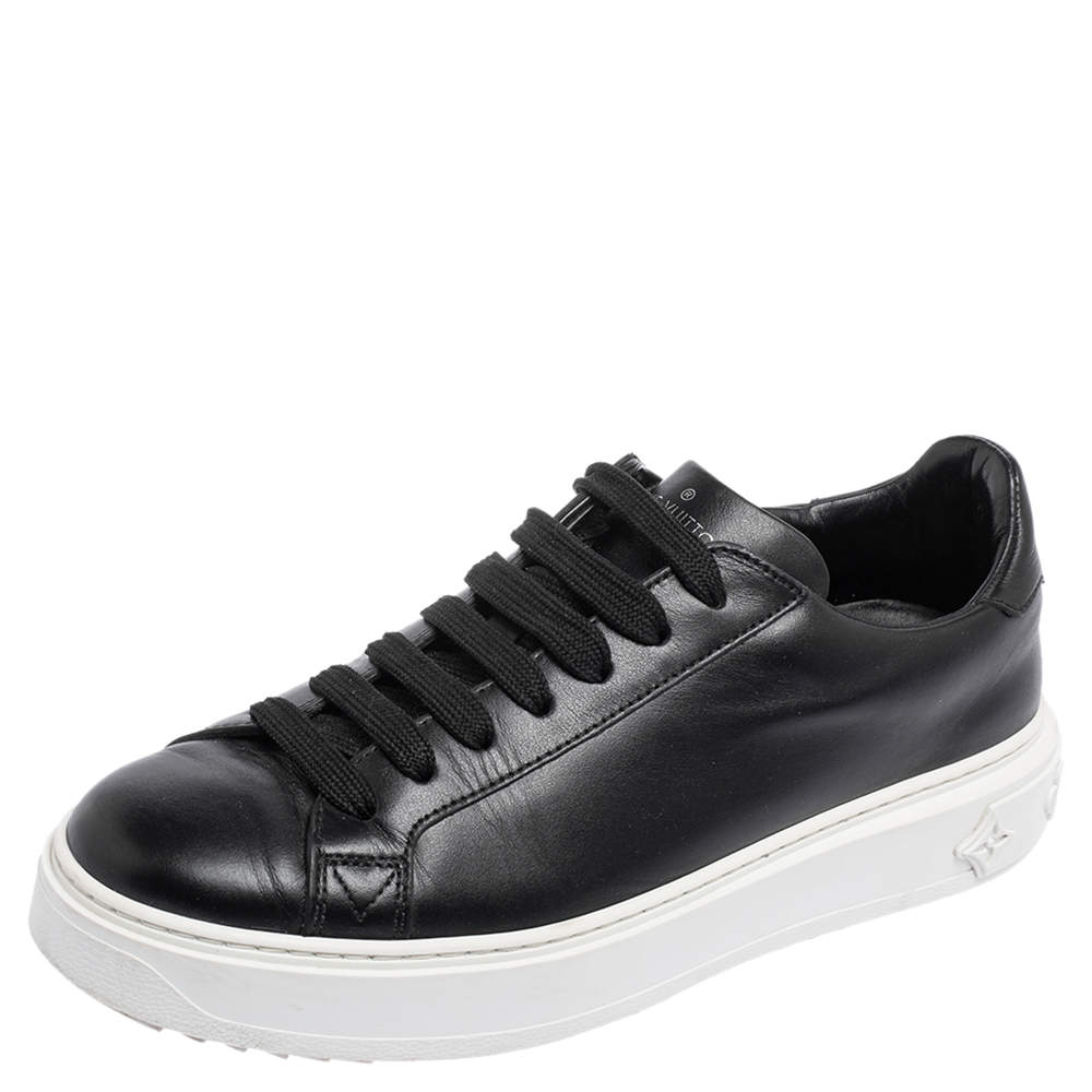 Pre Owned Louis Vuitton Black Leather Timeout Sneakers Size 38.5