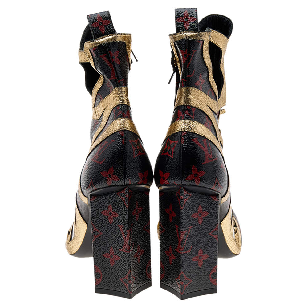 Louis Vuitton Monogram Infrarouge Print And Gold Leather Queen Of Hearts  Ankle Boots Size 40 Louis Vuitton