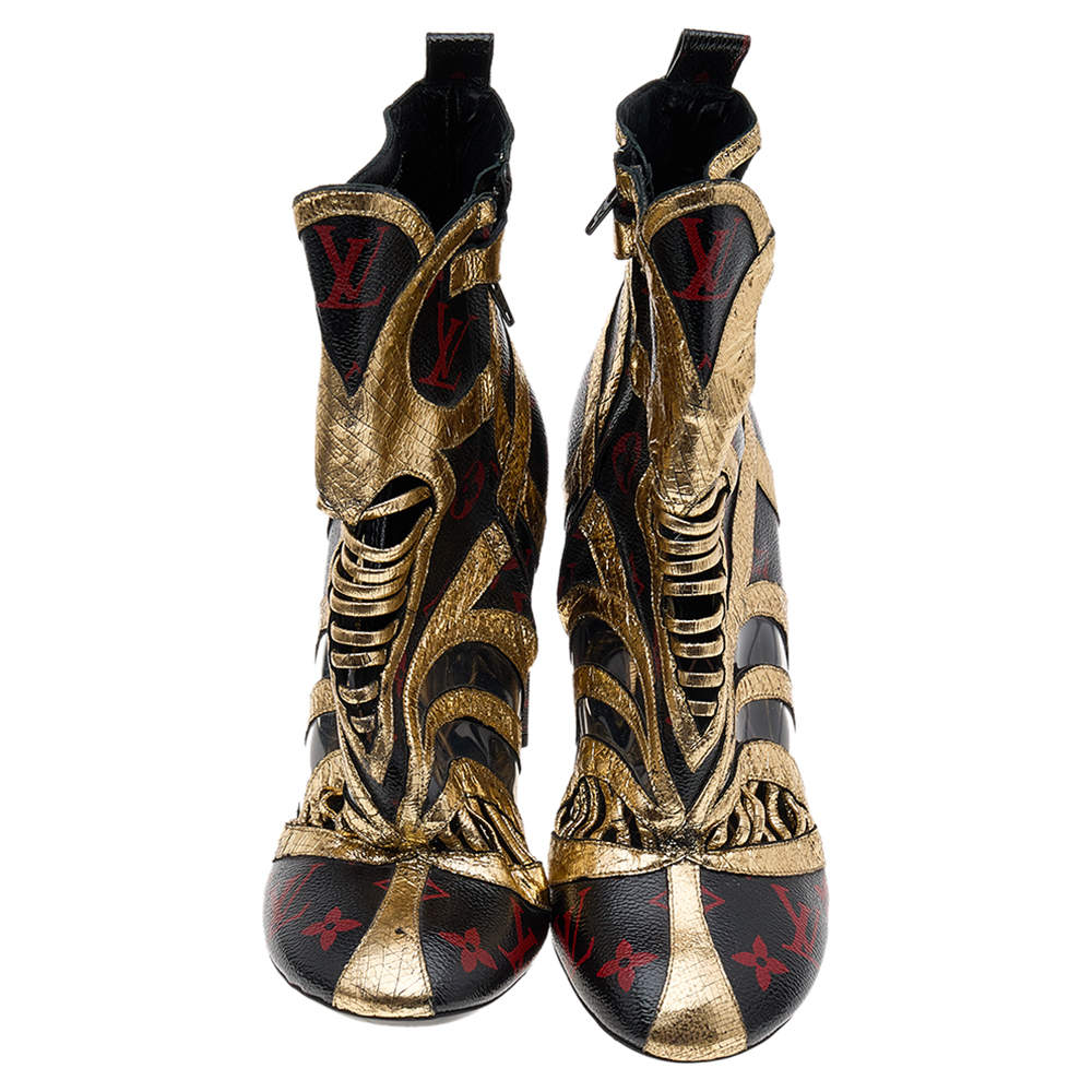 Louis Vuitton Monogram Infrarouge Print And Gold Leather Queen Of Hearts  Ankle Boots Size 40 Louis Vuitton