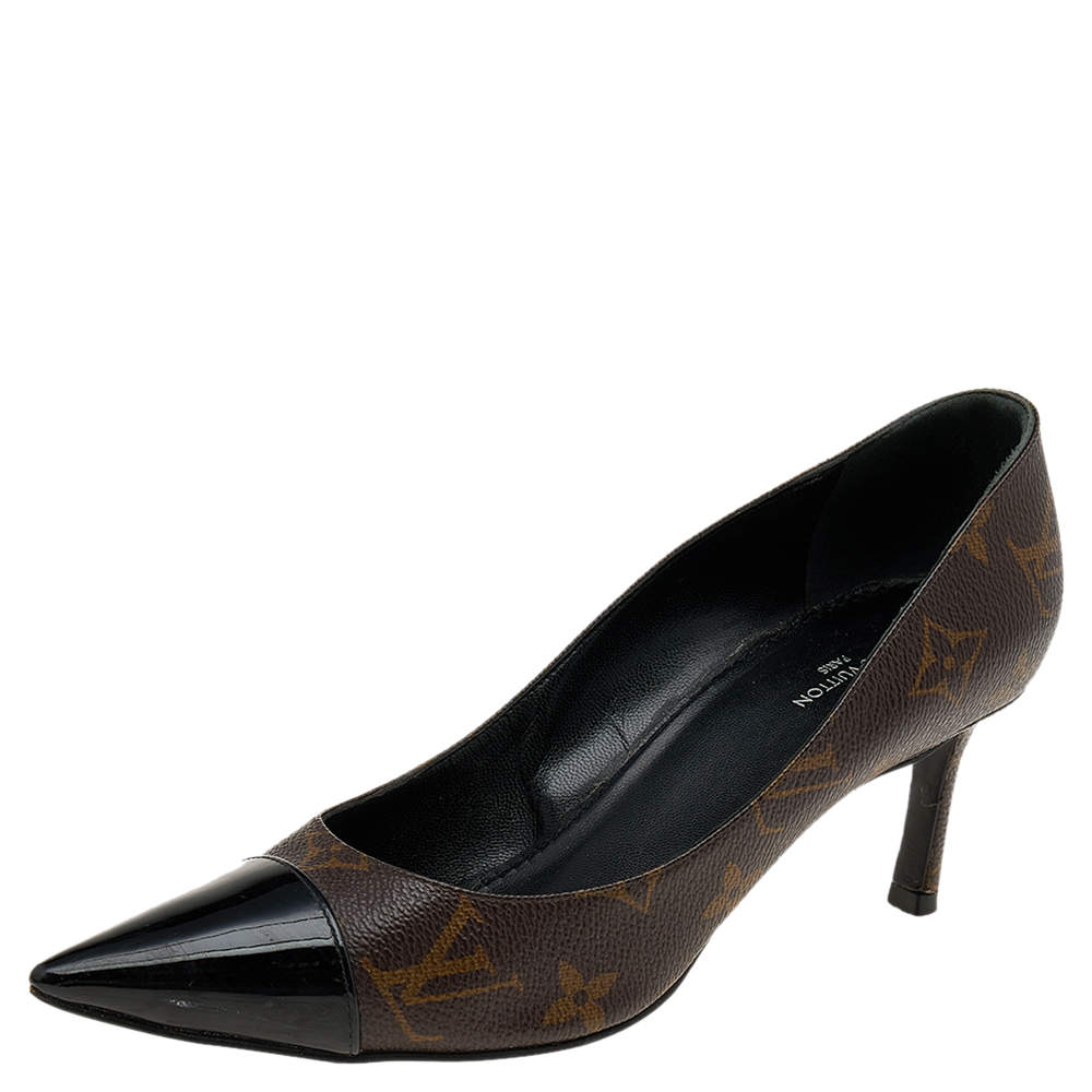 Louis Vuitton Brown/Black Monogram Canvas and Patent Leather Cap Toe Fetish Pumps Size 36