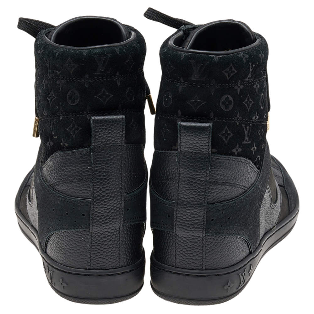 Louis Vuitton Black Leather And Embossed Monogram Suede Millenium Wedge  Sneakers Size 36 Louis Vuitton