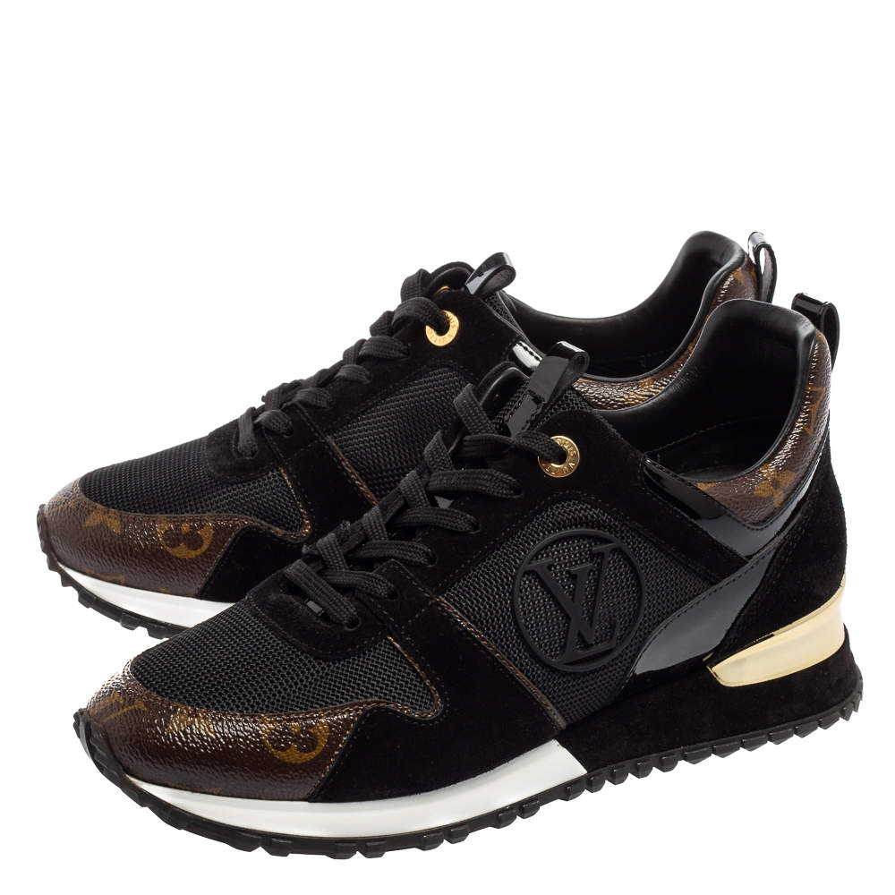 Louis Vuitton Black/Brown Patent Leather And Suede Run Away Sneakers Size  37.5 Louis Vuitton