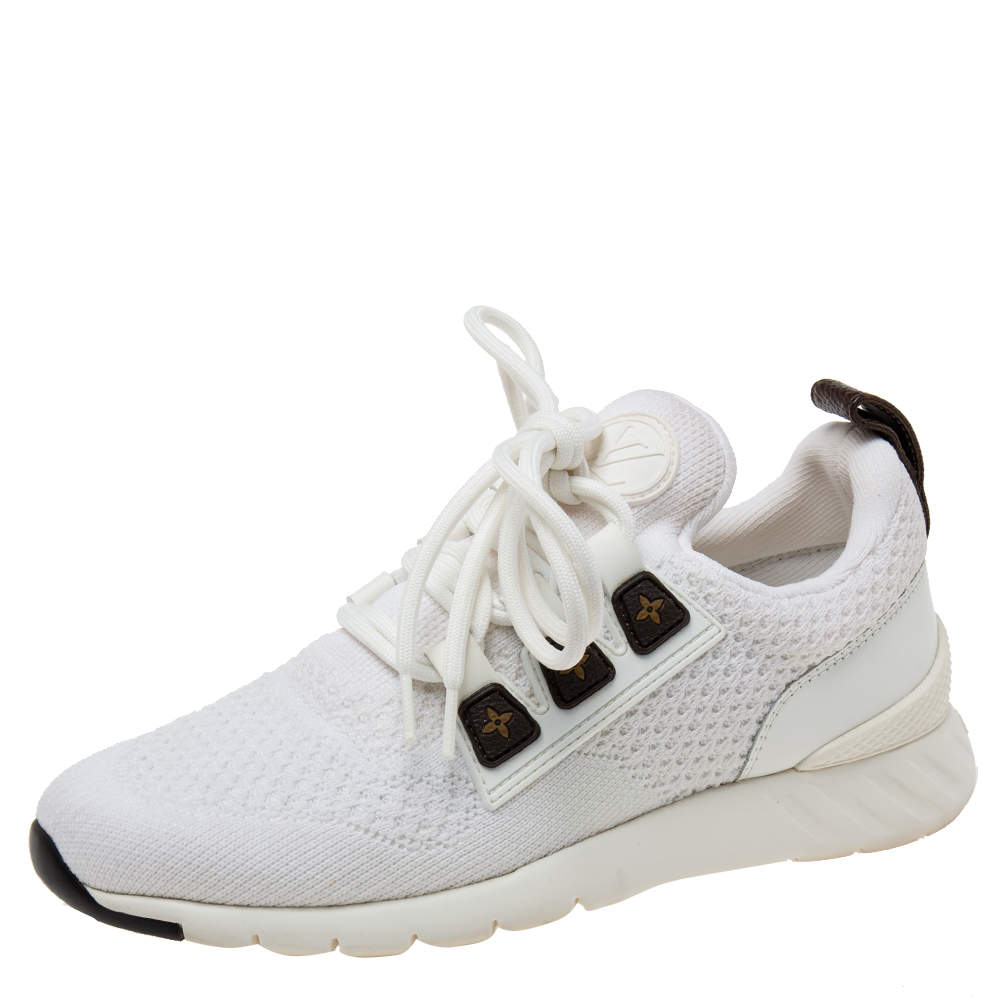 Louis Vuitton White Knit Fabric And Leather Aftergame Lace Up Sneakers Size 36