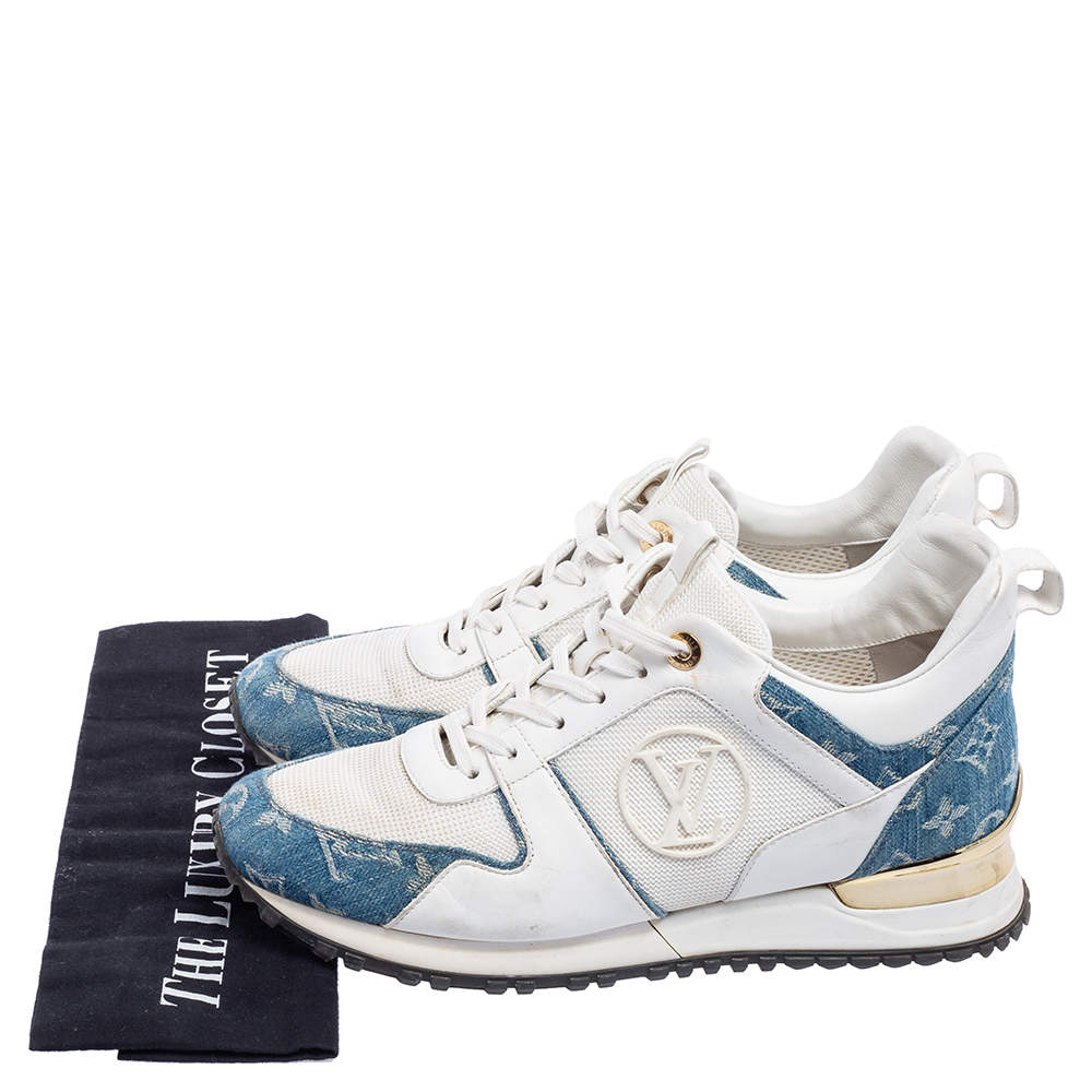 Louis Vuitton White/Blue Monogram Denim Leather and Mesh Run Away Sneakers  Size 35 - ShopStyle