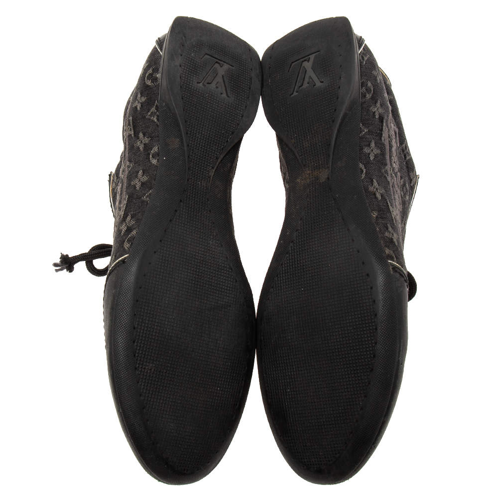 Pre Owned Louis Vuitton Black Leather and Monogram Canvas Low Top Sneakers Size 40