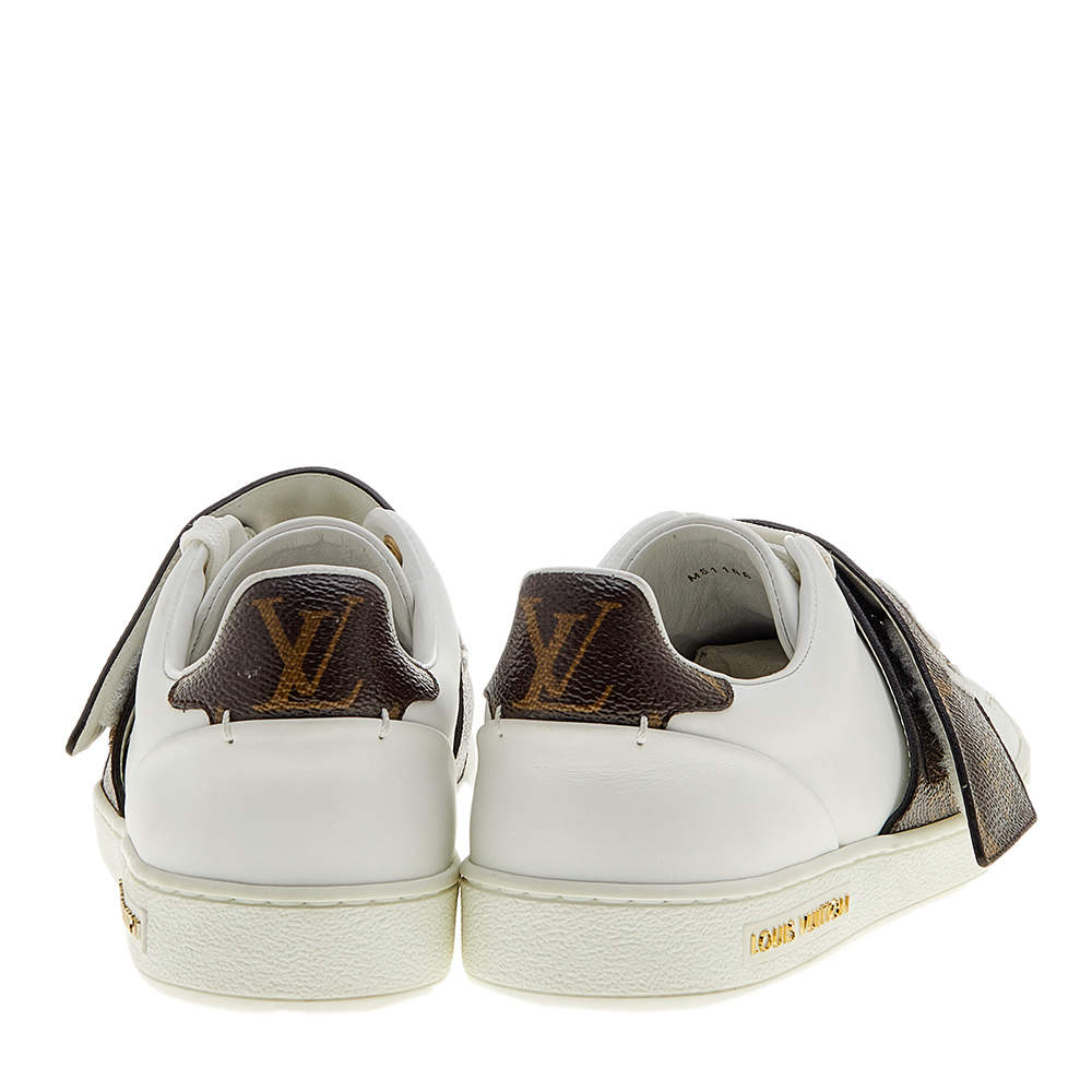LOUIS VUITTON Calfskin Monogram Striped Frontrow Sneakers 37 White 1283942