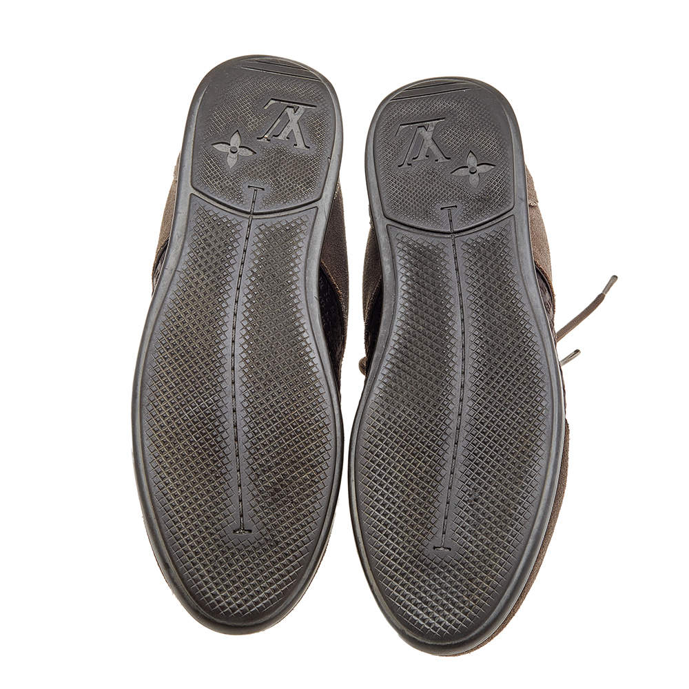 Pre Owned Louis Vuitton Brown Suede And Monogram Satin Low Top Sneakers Size 37.5