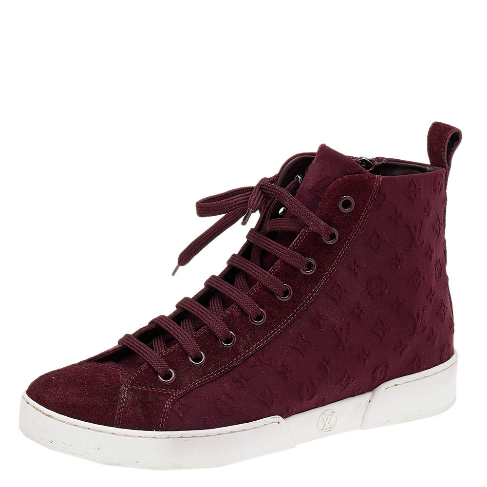 Louis Vuitton Burgundy Monogram Fabric And Suede High Top Sneakers Size 37