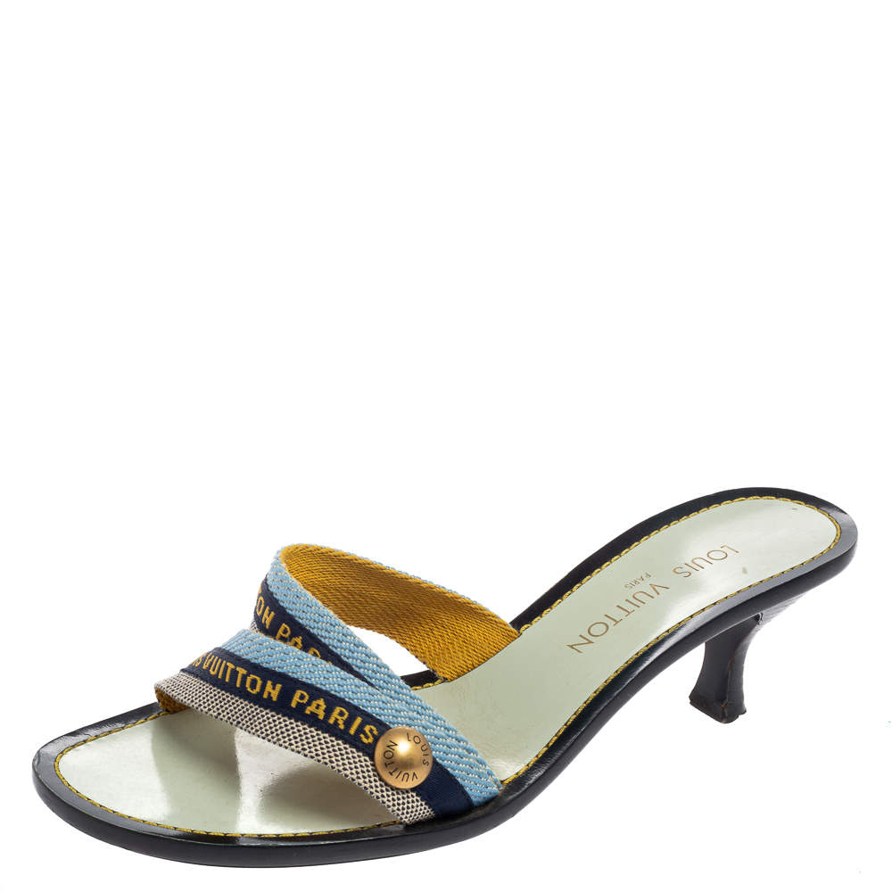 Pre Owned Louis Vuitton Multicolor Canvas Logo Slide Sandals Size 39