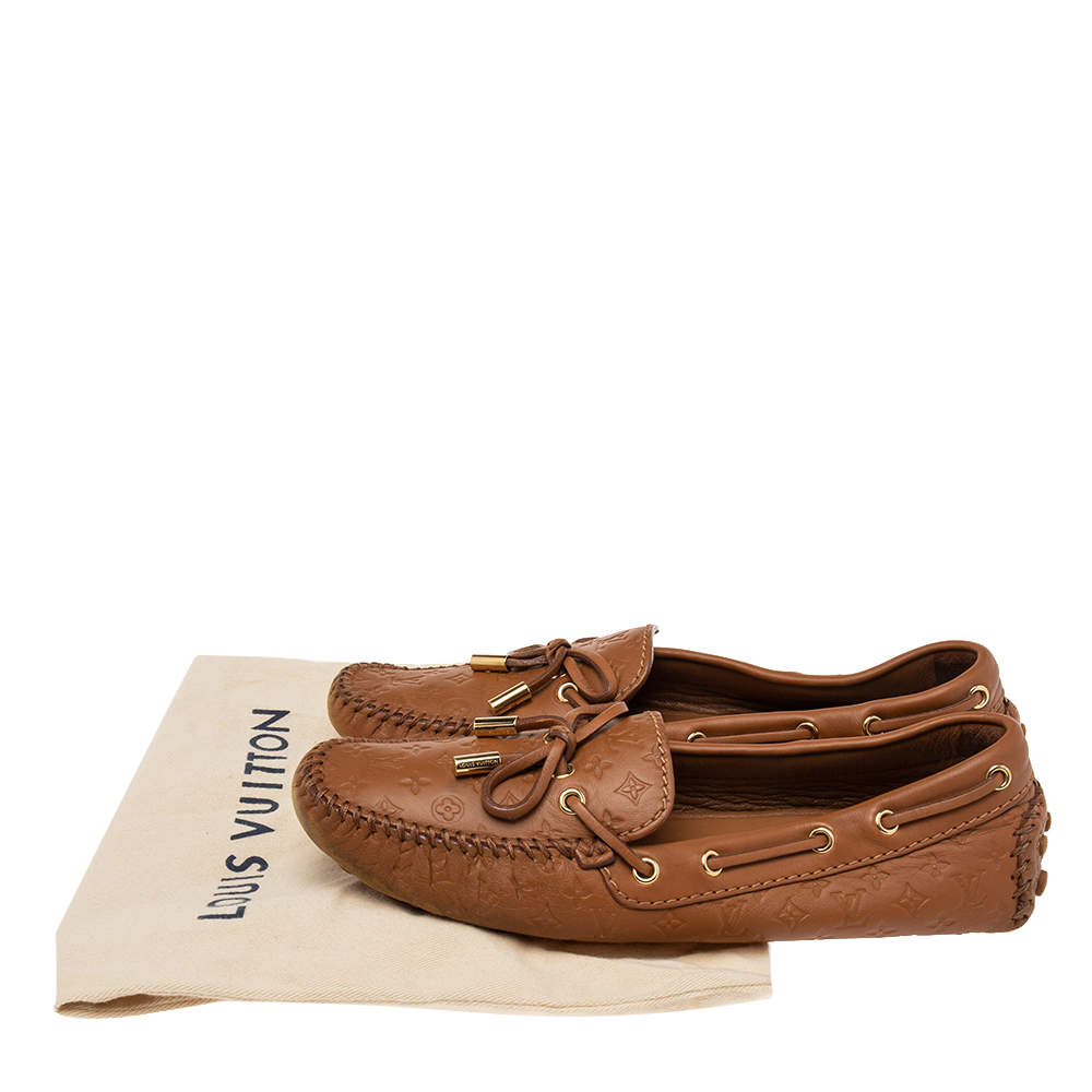 LOUIS VUITTON SHOES NOMADE MOCCASIN 38.5 CAMEL LEATHER LOAFERS