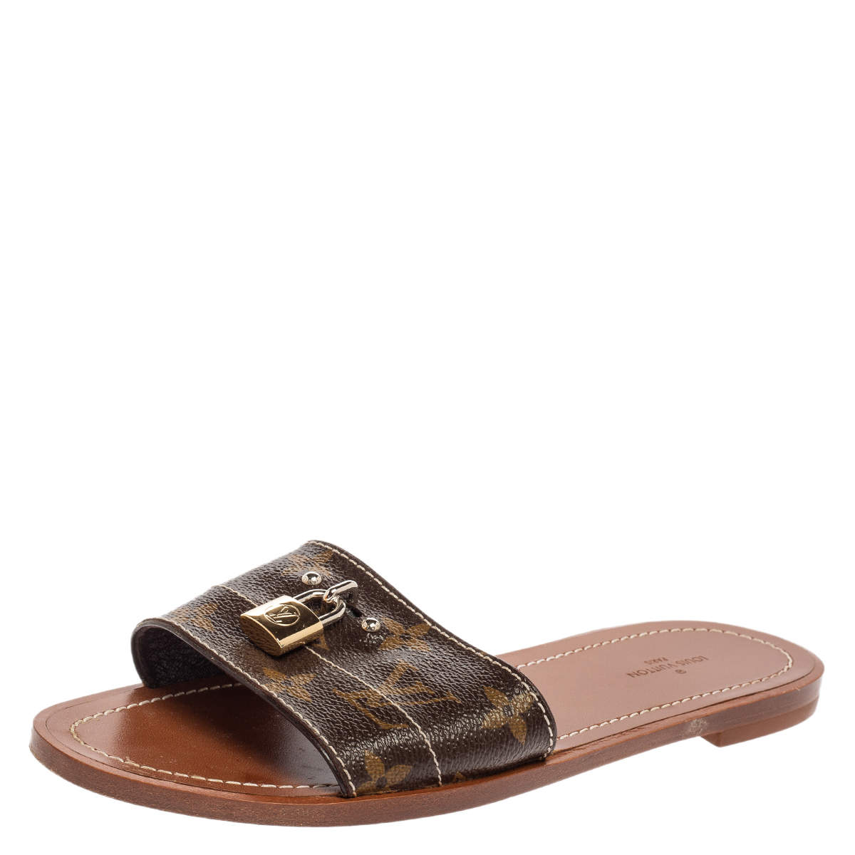 مملوكة مسبقًا Louis Vuitton Brown Monogram Canvas Lock It Flat Slides Size 37
