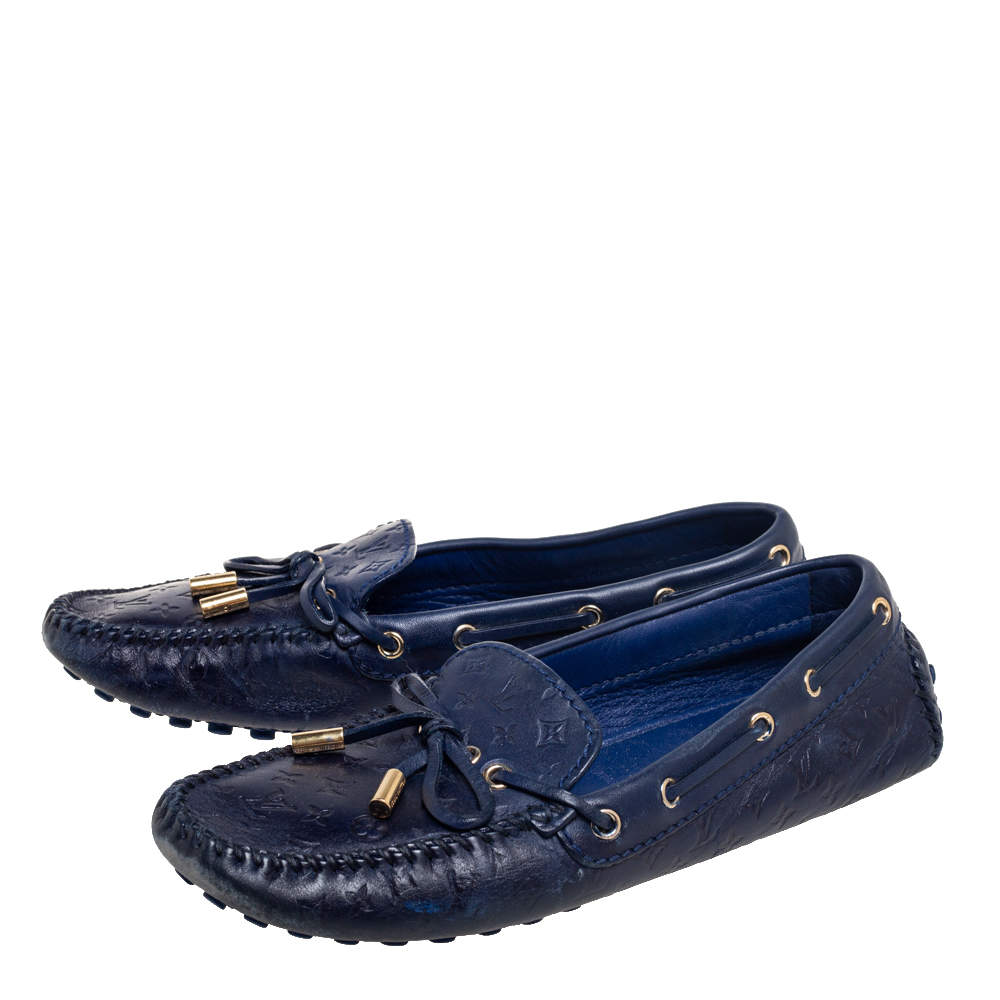 Louis Vuitton Navy Blue Monogram Empreinte Leather Gloria Loafers Size 36.5 Louis  Vuitton