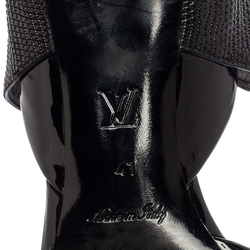 Louis Vuitton Black Lizard Embossed And Patent Leather Ankle Strap