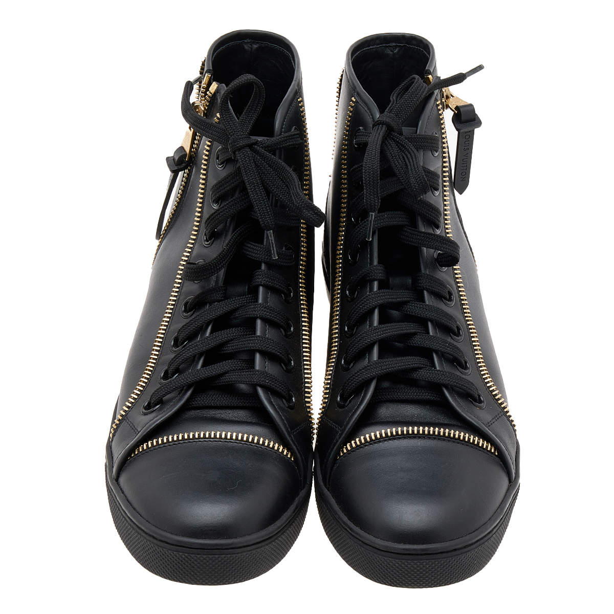 LOUIS VUITTON women's black leather hi-top sneakers