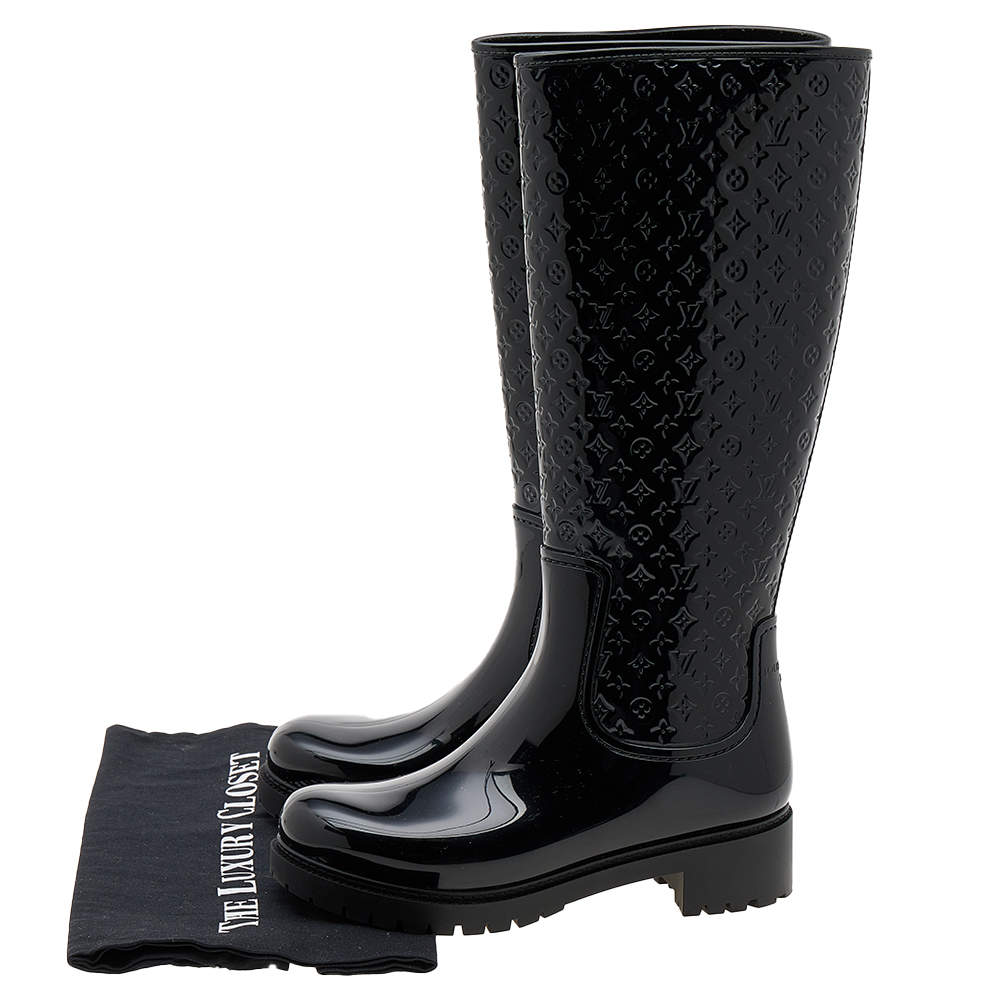 Louis Vuitton Black Monogram Rubber Splash Rain Boots Size 38 Louis Vuitton