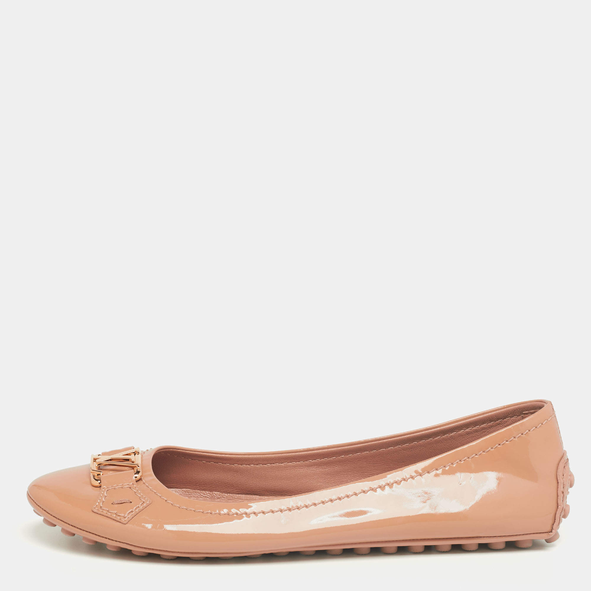 Pre Owned Louis Vuitton Beige  Patent Leather oxford Ballet Flats Size 37.5 